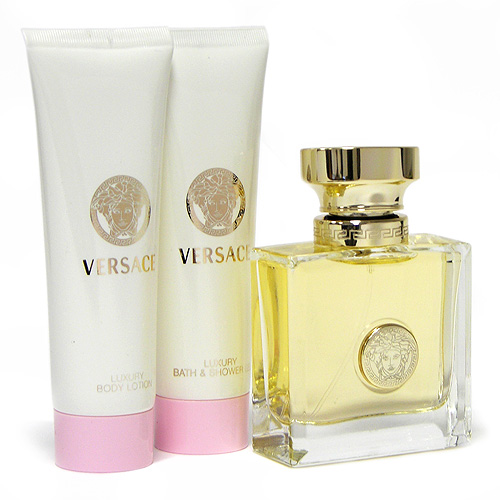 Подарочный набор Gianni Versace "Pour Femme" Парфюмированная вода, лосьон для тела, гель для душа лучшая им замена Товар сертифицирован инфо 12943k.